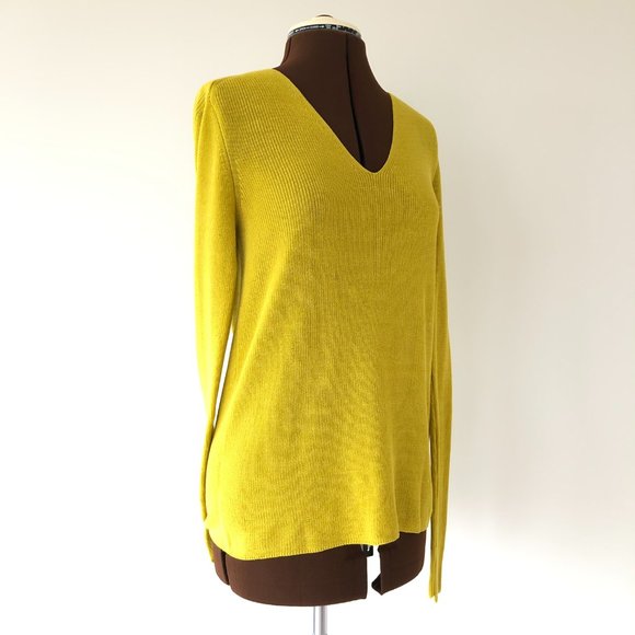 A.L.C. Yellow V-Neck Sweater with Cutout Back - Picture 4 of 6